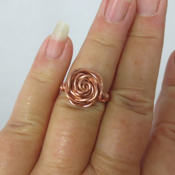 New Handcrafted Bright Copper Rose Wire Wrap Ring - Picture 1 of 9